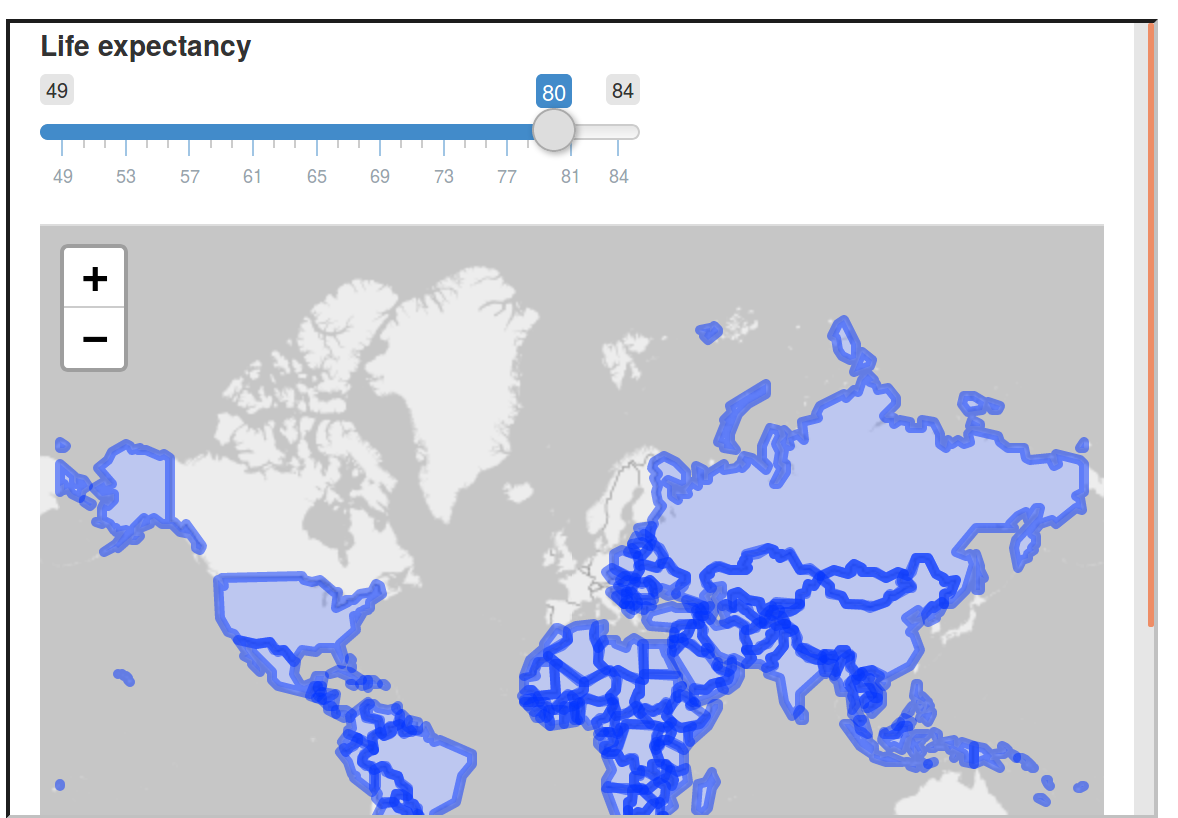 Screenshot showing minimal example of a web-mapping application created with shiny.